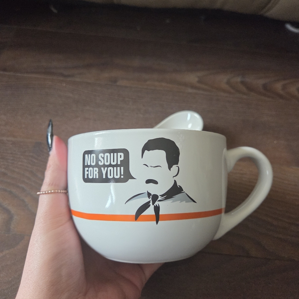 Novelty 'No Soup For You!' Soup Mug with Spoon - White & Orange